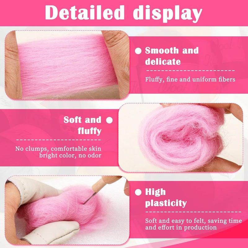Mayboos Wool Roving Yarn, 1.76oz Colored Natural Wool Roving,Wool Felting Supplies Pure Wool Chunky Yarn for Wet Felting handcrafts and Spinning (Baby Pink) - Image 3